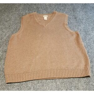LL Bean Mens V-Neck Sweater Vest Tan Brown 100% Cotton Knit Large L-REG 0FW80